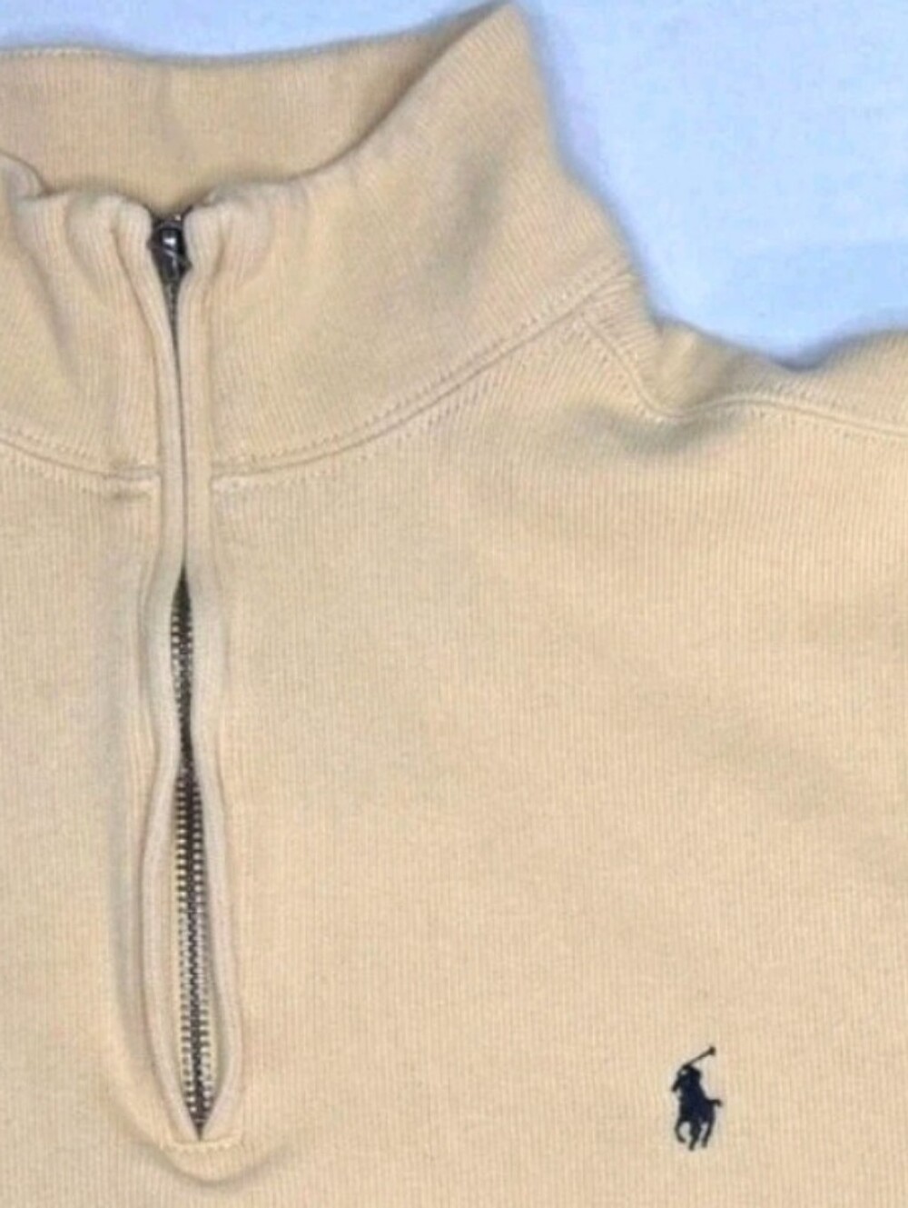 Polo Ralph Lauren 1/4 Zip Pullover Sweater Mens Size XL Yellow Logo Preppy Flaw- - Picture 5 of 8